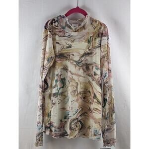 Watercolor Lettuce Edge Mock‎ Neck Mesh Top Cami Art Class Cream M Ivory Casual